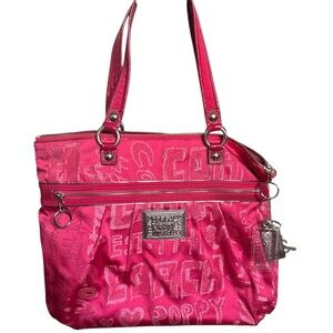 Coach Poppy Storypatch Pink Shoulder Tote Bag